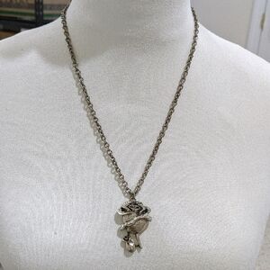 Silver Toned Rose Pendant Necklace